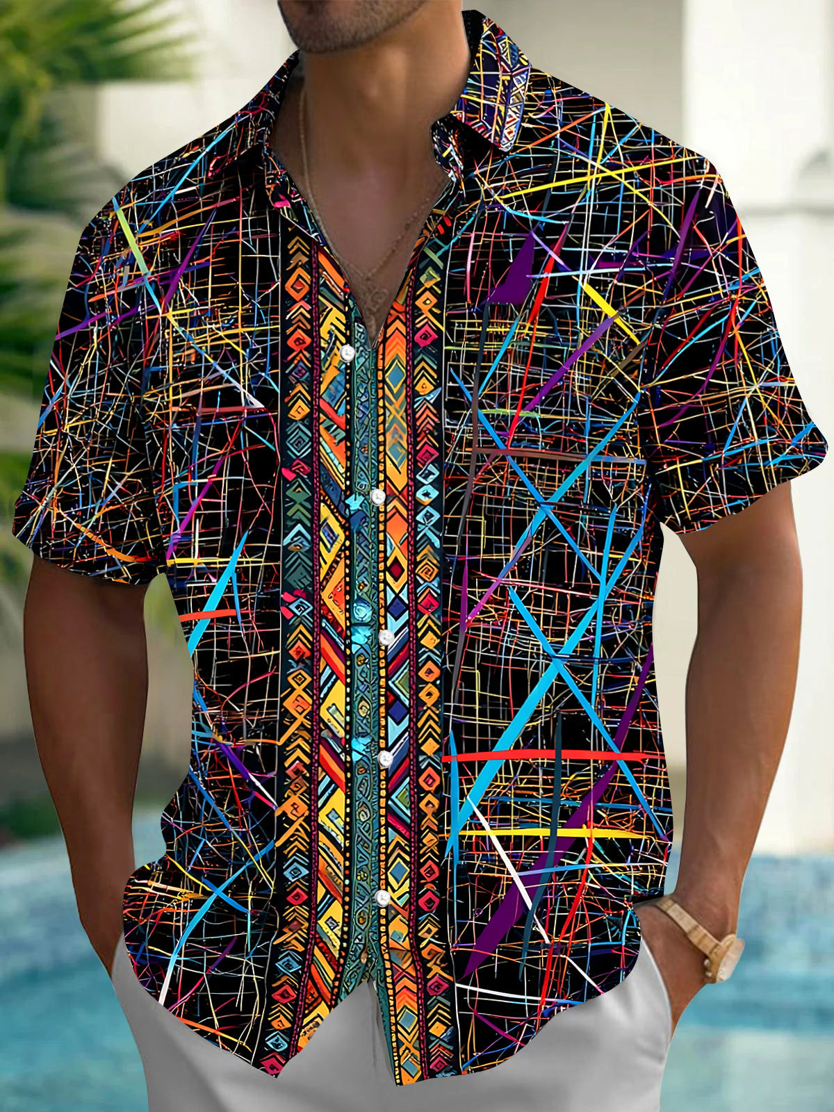Tie Dye Abstract Men's Pocket Short Sleeve Shirts