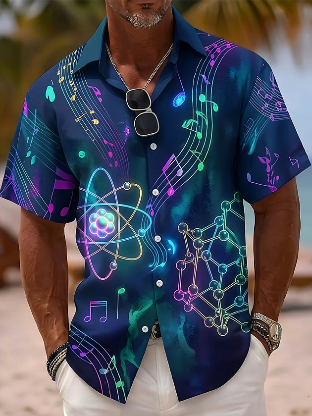 Colorful Musical Note Atom Men's Pocket Short Sleeve Shirts