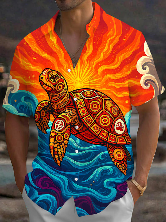 Vintage Sea Turtle Men's Pocket Short Sleeve Shirts