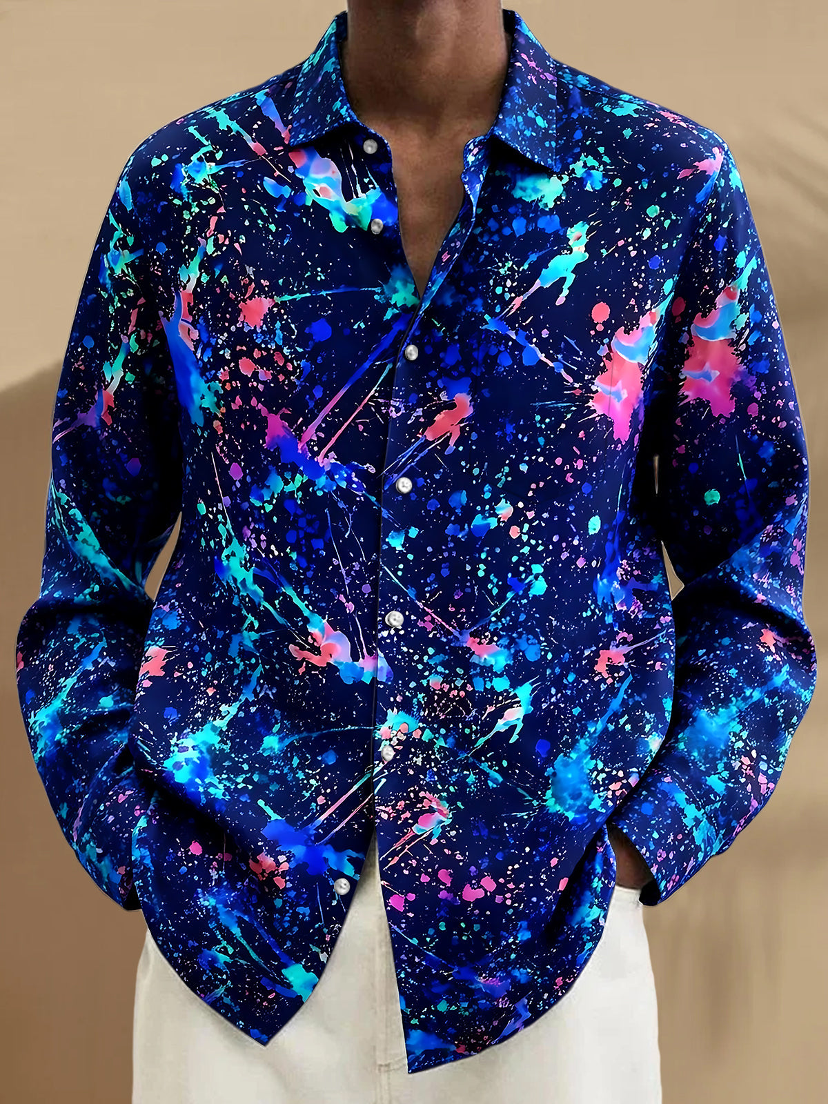 Tie Dye Abstract Men's Pocket Long Sleeve Shirts