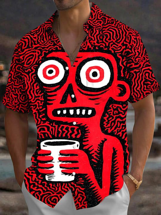 Dark Abstract Graffiti Men's Pocket Short Sleeve Shirts