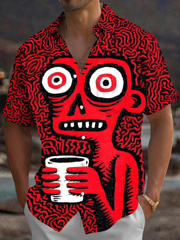 Dark Abstract Graffiti Men's Pocket Short Sleeve Shirts