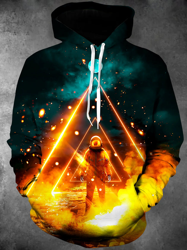 Adaychic Men's Astronaut In Neon Triangle Print Long Sleeve Hoodie with Chest Pocket