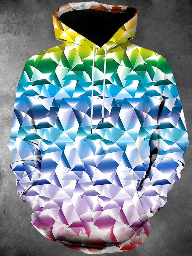 Adaychic Men's Colorful Geometric Gradient Print Long Sleeve Hoodie with Chest Pocket