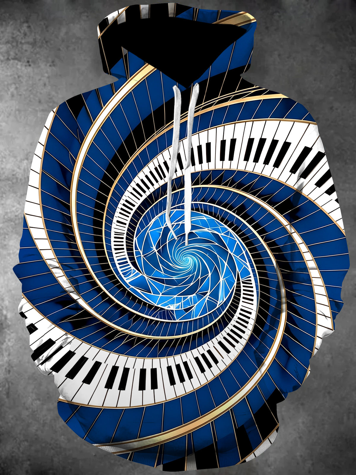 Adaychic Men's Graphic Spiral Piano Keys Print Long Sleeve Hoodie with Chest Pocket