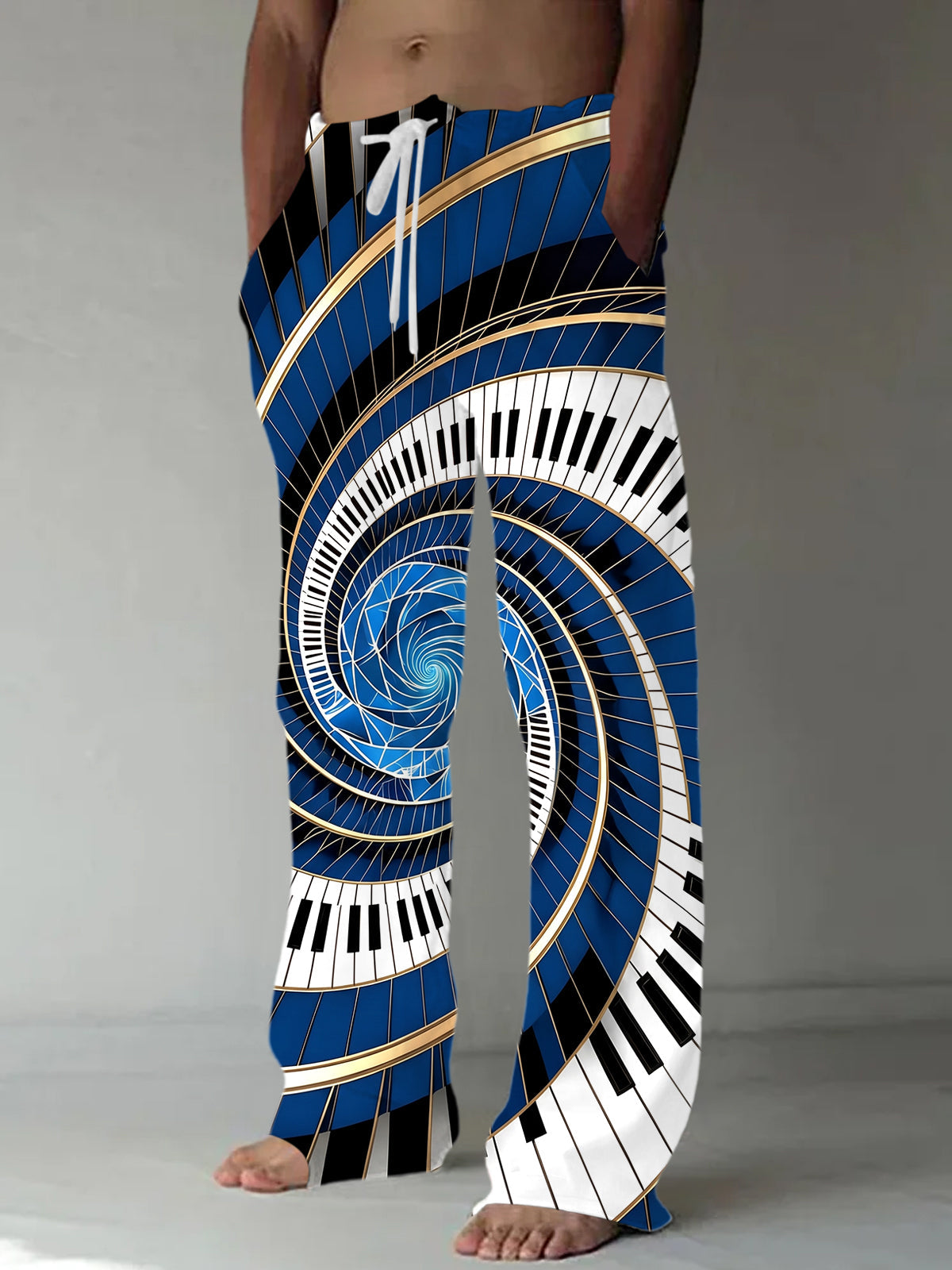 Adaychic Men's Graphic Piano Keys Spiral Print Pants