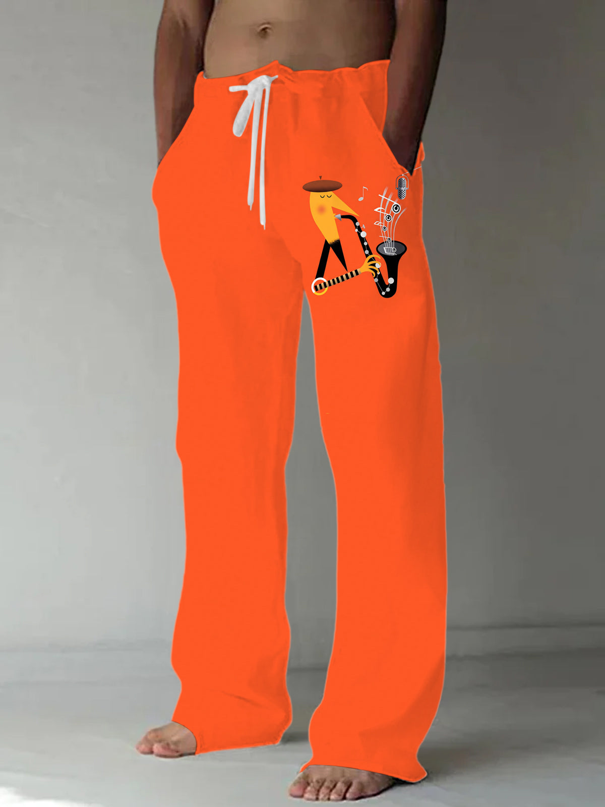 Adaychic Men's Graphic Saxophone Player Print Music Notes Print Pants