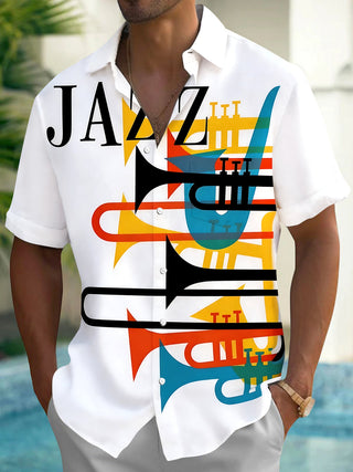 Music Jazz Trumpet Men's Pocket Short Sleeve Shirts