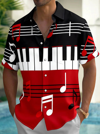 Adaychic Men's Graphic Piano Keyboard Print Short Sleeve Shirt with Chest Pocket