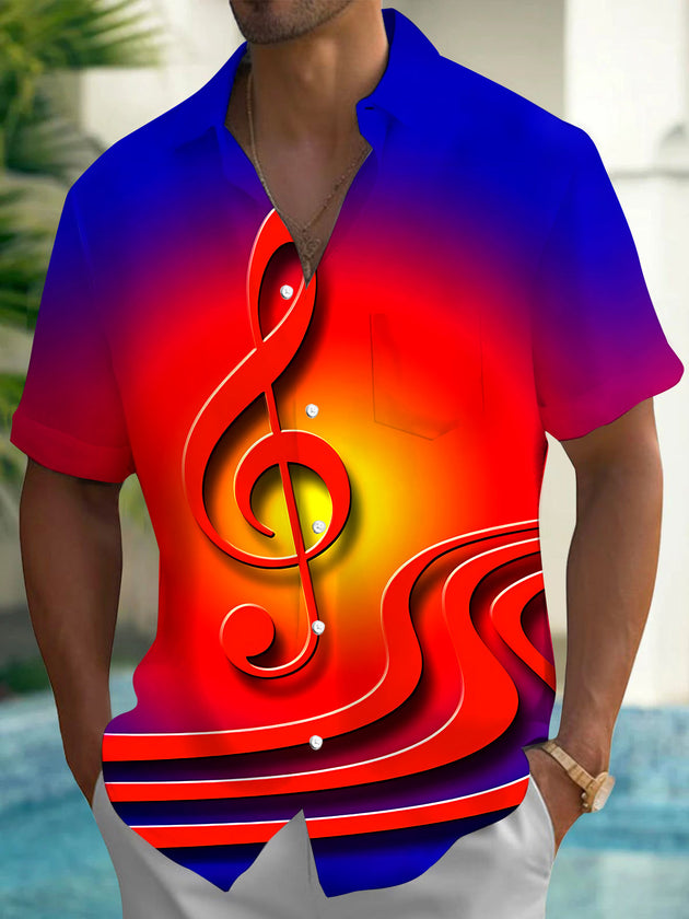 Colorful Musical Note Men's Pocket Short Sleeve Shirts
