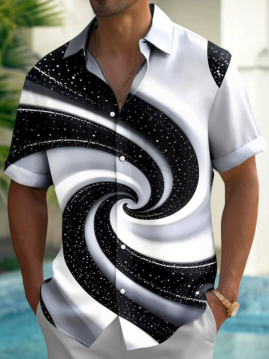Adaychic Men's Printed Galaxy Swirl Print Short Sleeve Shirt with Chest Pocket
