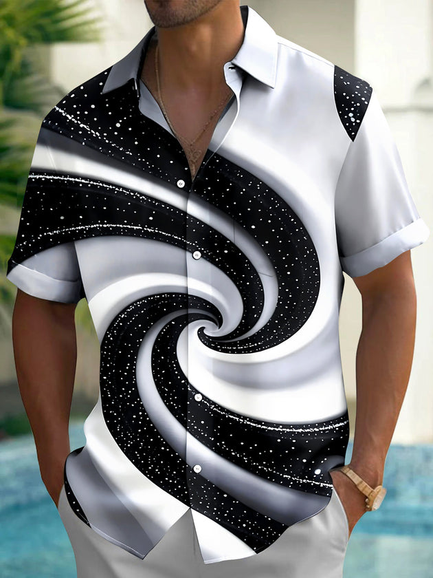 Adaychic Men's Printed Galaxy Swirl Print Short Sleeve Shirt with Chest Pocket