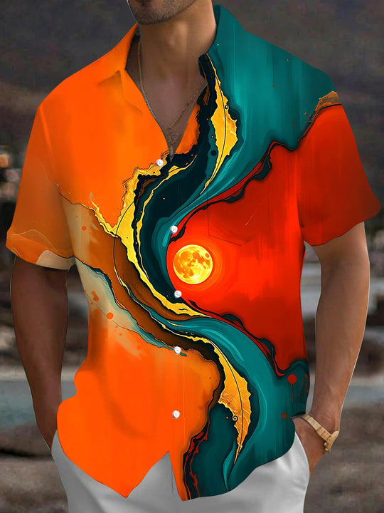 Adaychic Men's Printed Abstract Fluid Art Print Short Sleeve Shirt with Chest Pocket