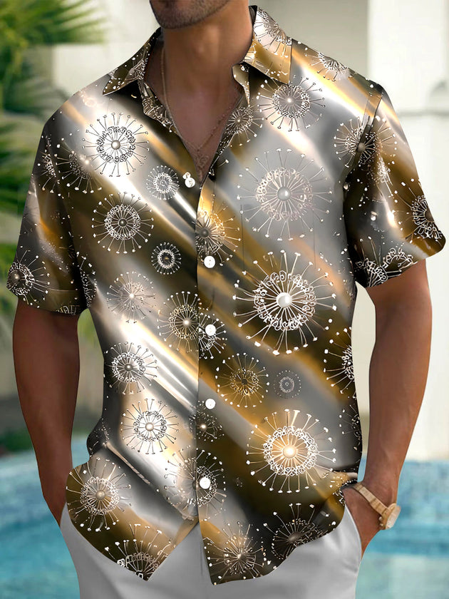 Adaychic Men's Printed Dandelion Seed Head Print Short Sleeve Shirt with Chest Pocket