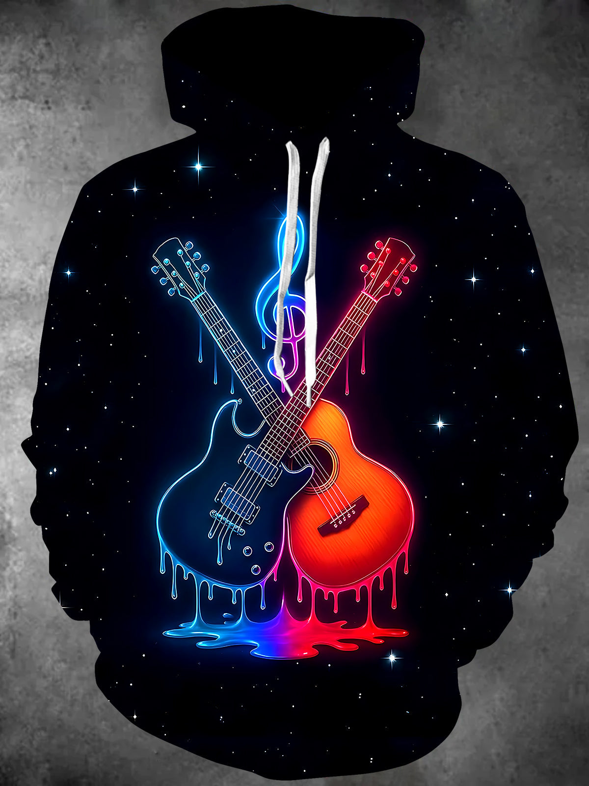 Adaychic Men's Graphic Neon Guitars Print Long Sleeve Hoodie with Chest Pocket