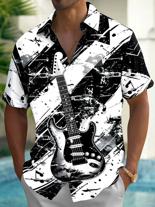 Musical Note Guitar Men's Pocket Short Sleeve Shirts