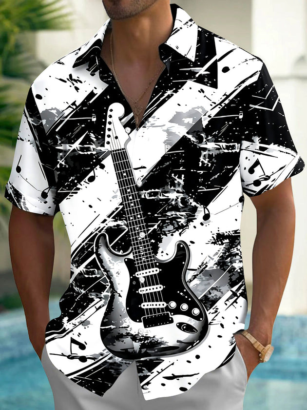 Musical Note Guitar Men's Pocket Short Sleeve Shirts