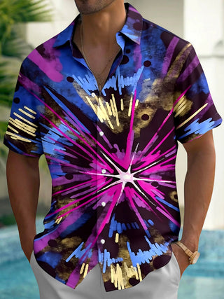 Adaychic Men's Tie Dye Radial Burst Pattern Short Sleeve Shirt with Chest Pocket