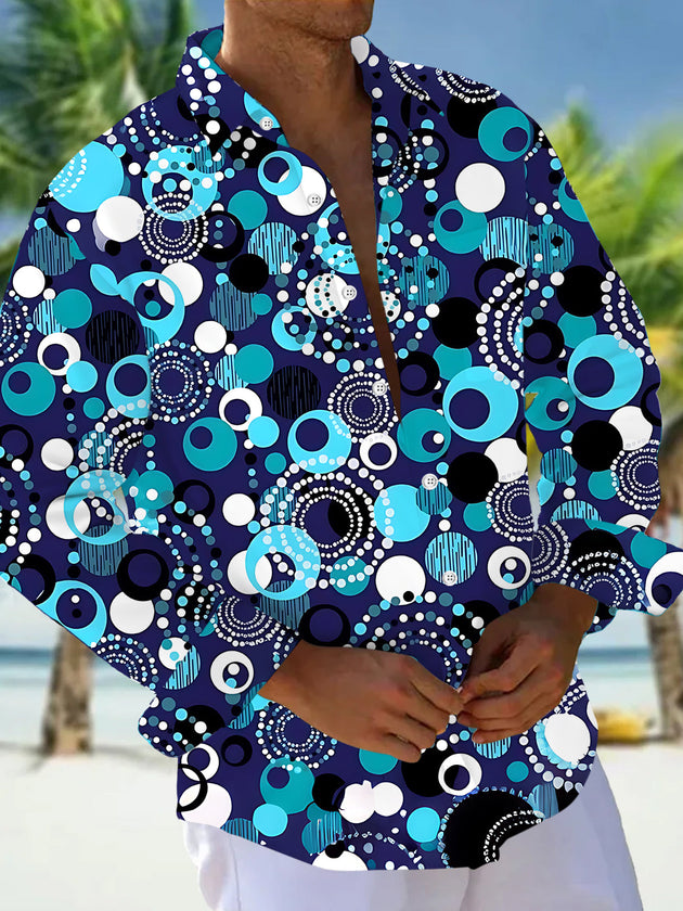 Adaychic Men's Patterned Geometric Circles Pattern Long Sleeve Shirt with Chest Pocket