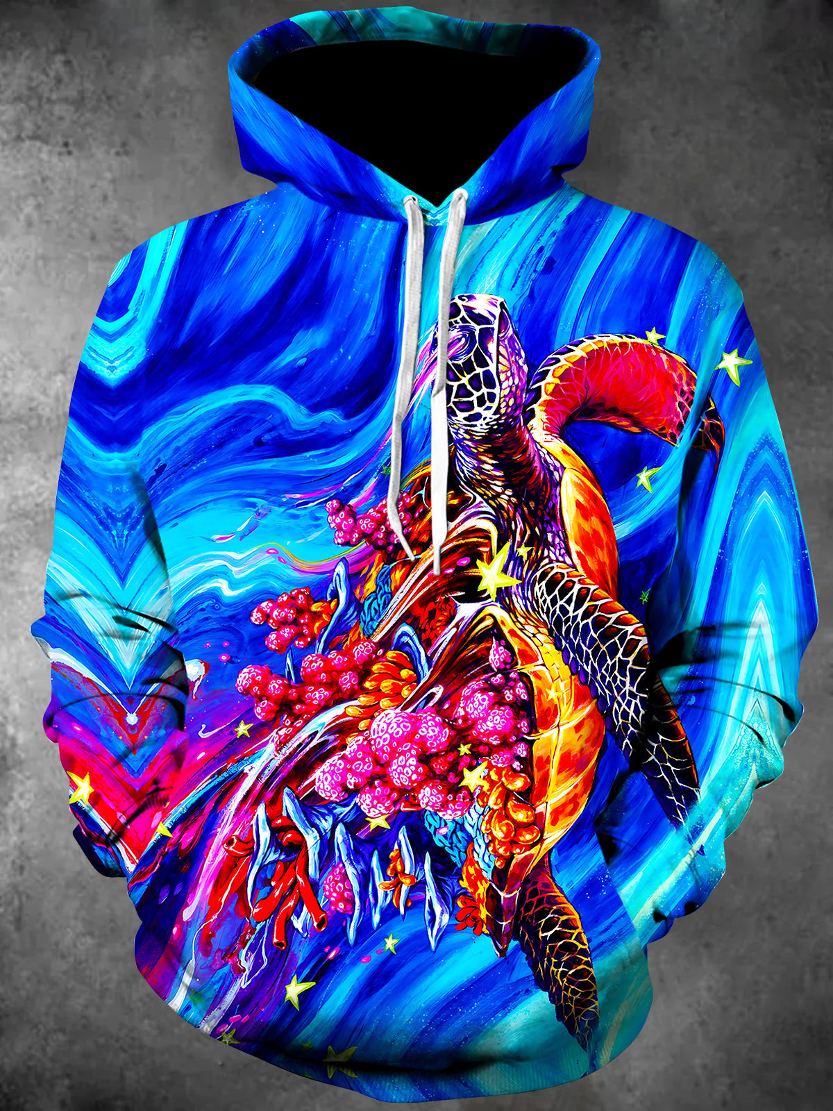 Adaychic Men's Printed Sea Turtle Print Long Sleeve Hoodie with Chest Pocket