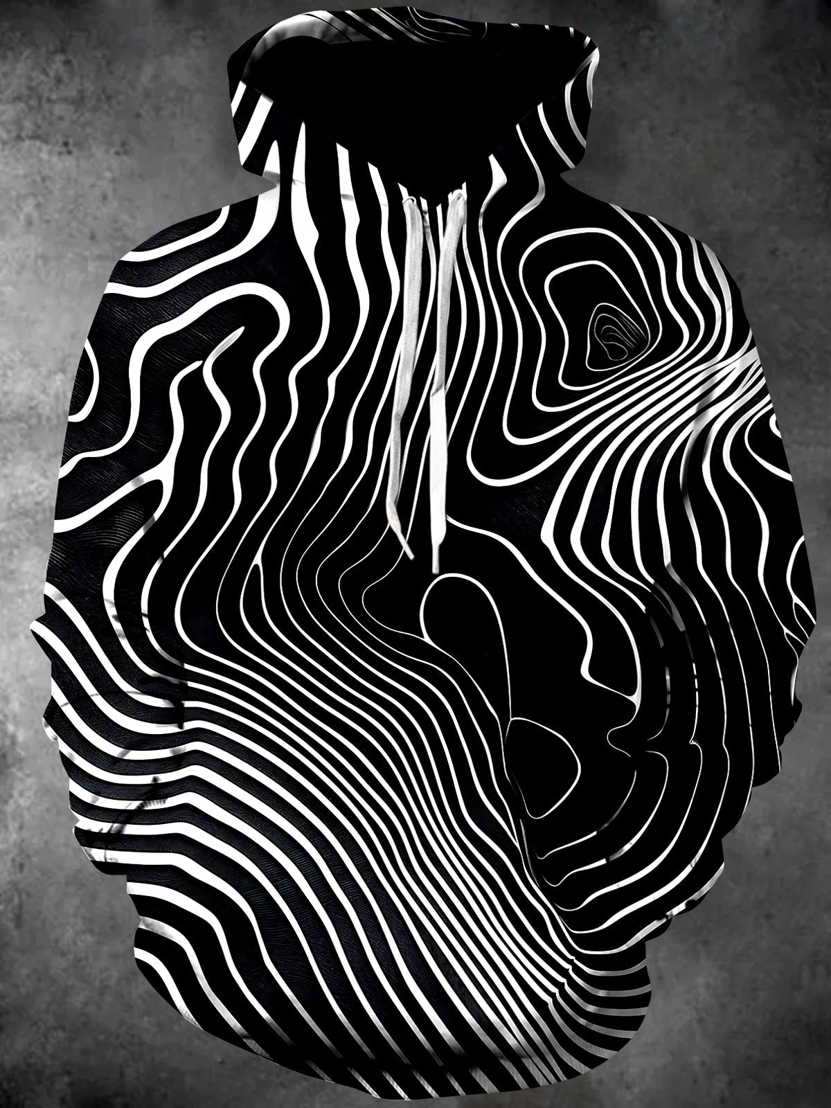Adaychic Men's Geometric Geometric Wavy Lines Print Long Sleeve Hoodie with Chest Pocket