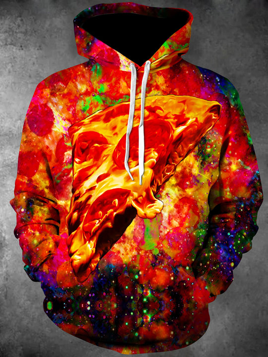 Adaychic Men's Graphic Pizza Slice Print Long Sleeve Hoodie with Chest Pocket