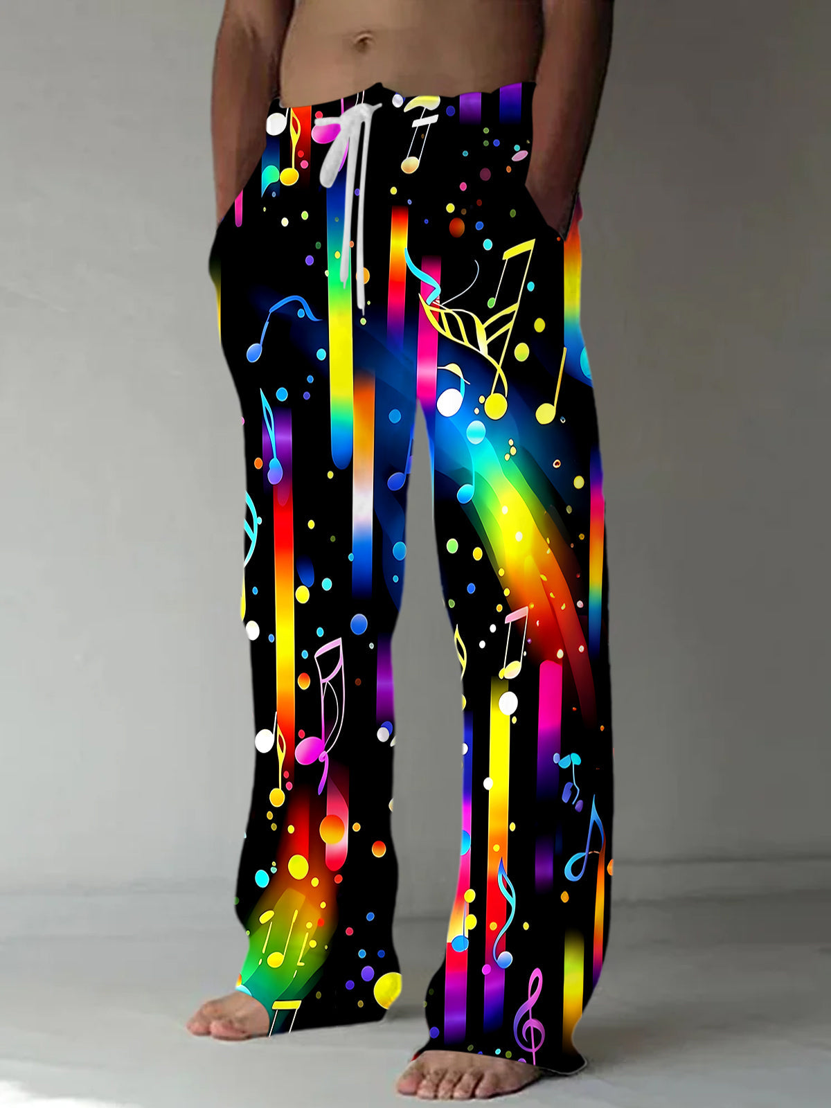 Adaychic Men's Graphic Rainbow Musical Notes Print Pants