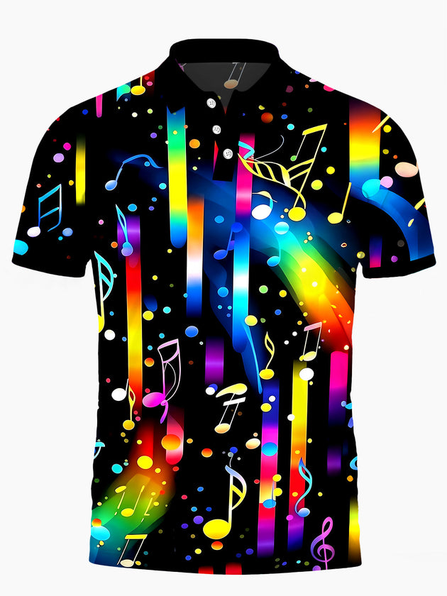 Adaychic Men's Graphic Colorful Musical Notes Print Short Sleeve Shirt