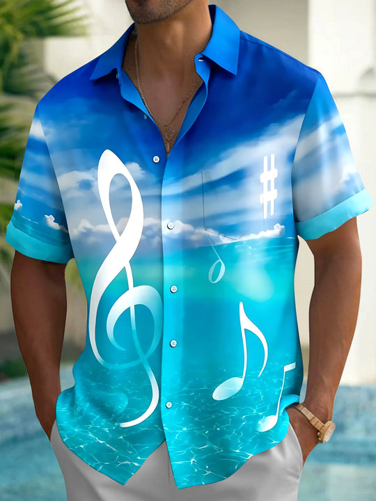 Adaychic Men's Hawaiian Ocean Sky Gradient Print Short Sleeve Shirt with Chest Pocket