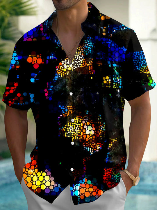 Adaychic Men's Tie Dye Colorful Dots Pattern Short Sleeve Shirt with Chest Pocket