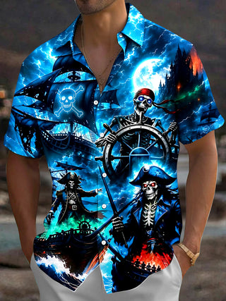 Adaychic Men's Graphic Hawaiian Style Print Short Sleeve Shirt with Chest Pocket