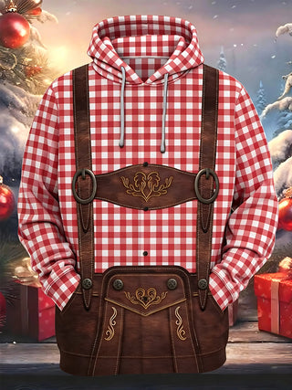 Adaychic Men's Printed Gingham Check Print Long Sleeve Hoodie with Chest Pocket