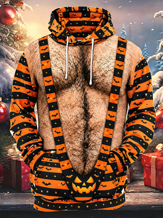 Adaychic Men's Graphic Halloween Jack-o-lantern Print Long Sleeve Hoodie with Chest Pocket