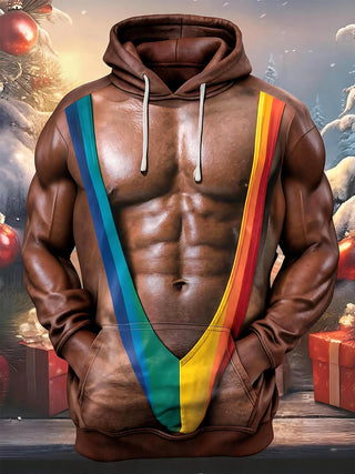 Adaychic Men's Graphic Rainbow Stripes Print Long Sleeve Hoodie with Chest Pocket