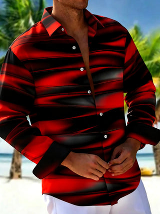 Adaychic Men's Striped Abstract Gradient Stripes Print Long Sleeve Shirt with Chest Pocket