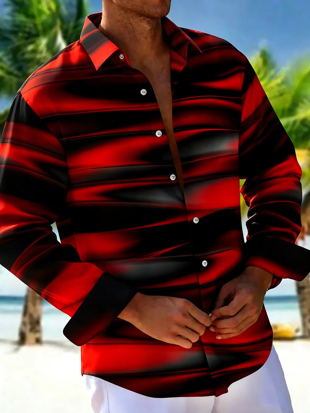 Adaychic Men's Striped Abstract Gradient Stripes Print Long Sleeve Shirt with Chest Pocket