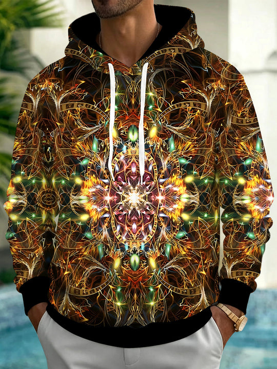 Adaychic Men's Printed Mandala Print Psychedelic Print Long Sleeve Hoodie with Chest Pocket
