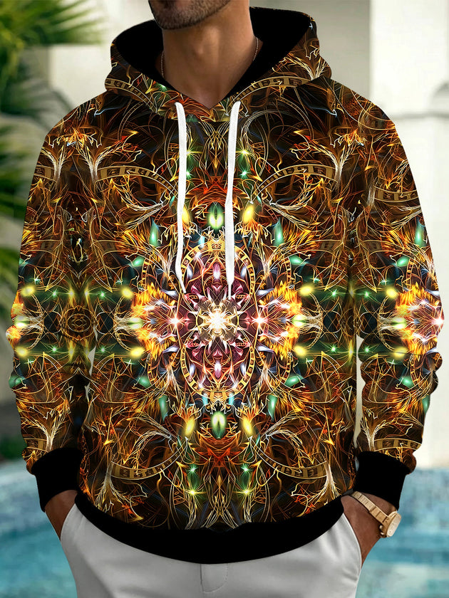 Adaychic Men's Printed Mandala Print Psychedelic Print Long Sleeve Hoodie with Chest Pocket