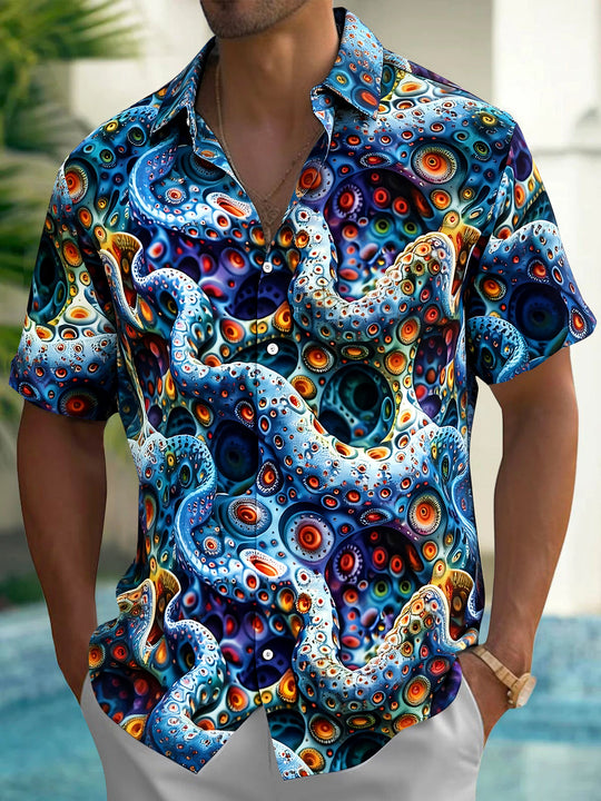 Adaychic Men's Printed Octopus Tentacles Print Short Sleeve Shirt with Chest Pocket