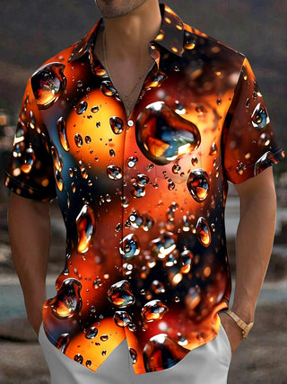 Adaychic Men's 3D Water Drop Pattern Liquid Gradient Print Short Sleeve Shirt with Chest Pocket