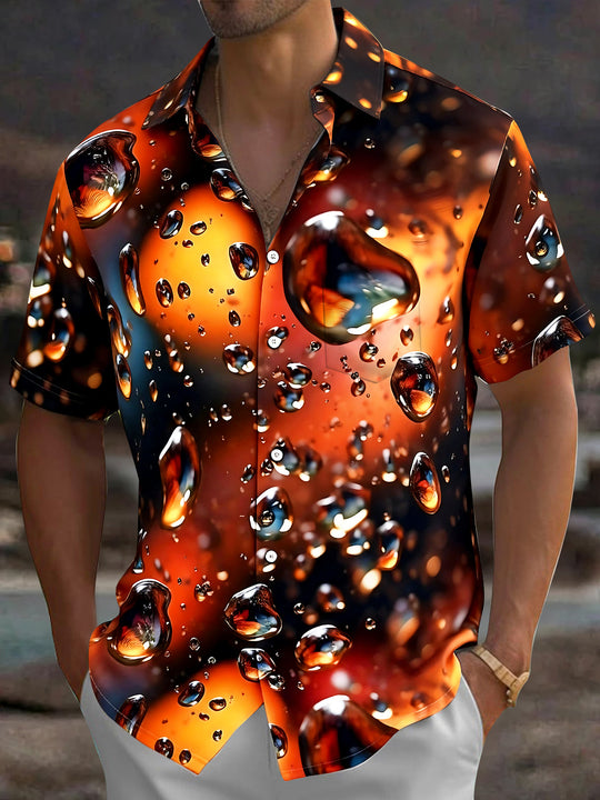 Adaychic Men's 3D Water Drop Pattern Liquid Gradient Print Short Sleeve Shirt with Chest Pocket