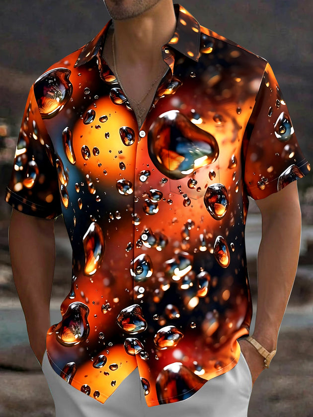 Adaychic Men's 3D Water Drop Pattern Liquid Gradient Print Short Sleeve Shirt with Chest Pocket
