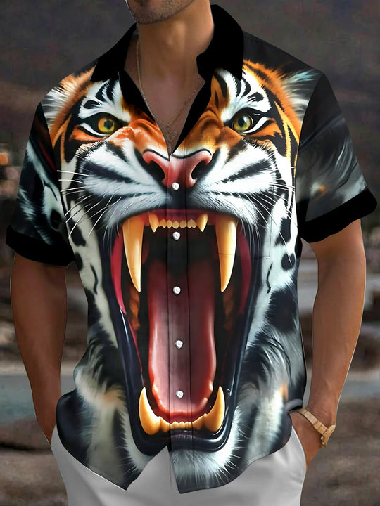 Adaychic Men's Graphic Pattern Print Short Sleeve Shirt with Chest Pocket