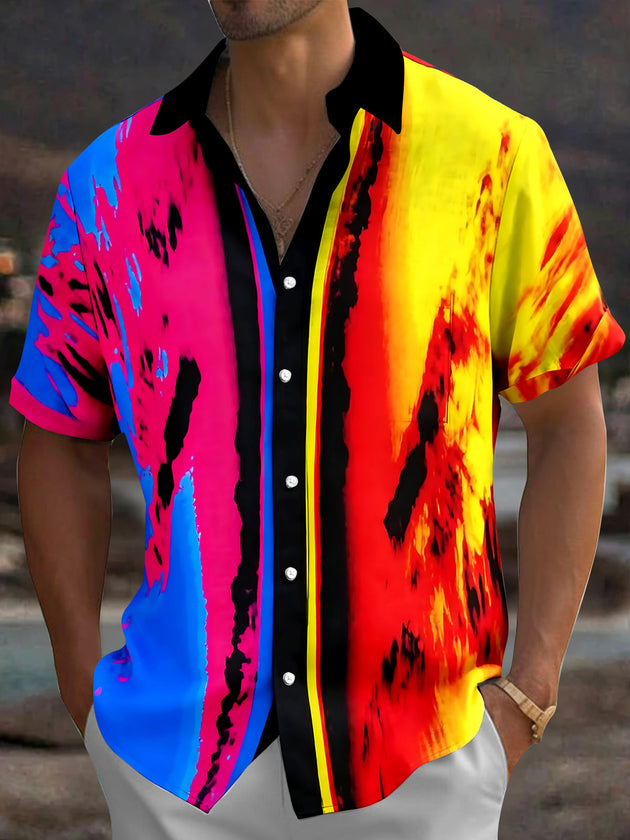 Adaychic Men's Tie Dye Colorful Abstract Tie Dye Print Short Sleeve Shirt with Chest Pocket