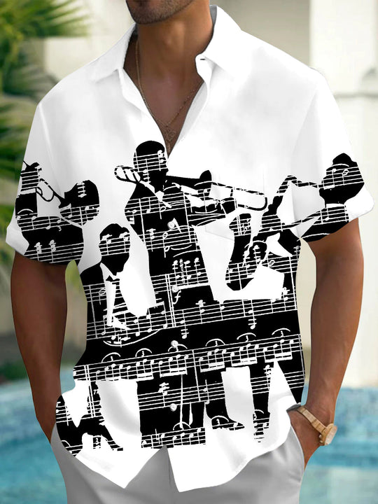 Adaychic Men's Printed Singer Print Short Sleeve Shirt with Chest Pocket