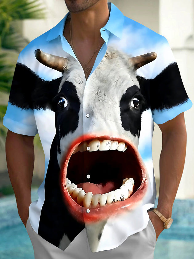Adaychic Men's Printed Funny Print Printed Print Short Sleeve Shirt with Chest Pocket