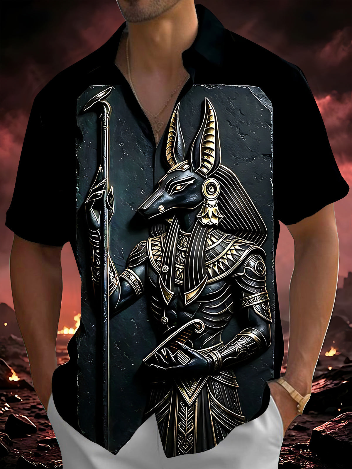 Adaychic Men's Graphic Mythology Print 3D Print Short Sleeve Shirt with Chest Pocket