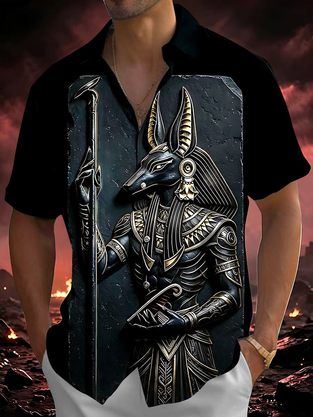 Adaychic Men's Graphic Mythology Print 3D Print Short Sleeve Shirt with Chest Pocket