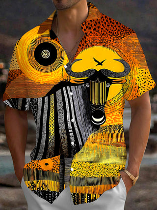 Adaychic Men's Graphic Printed Top Print Western Style Print Short Sleeve Shirt with Chest Pocket