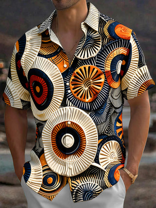 Adaychic Men's 3D 3D Relief Circles Print Short Sleeve Shirt with Chest Pocket